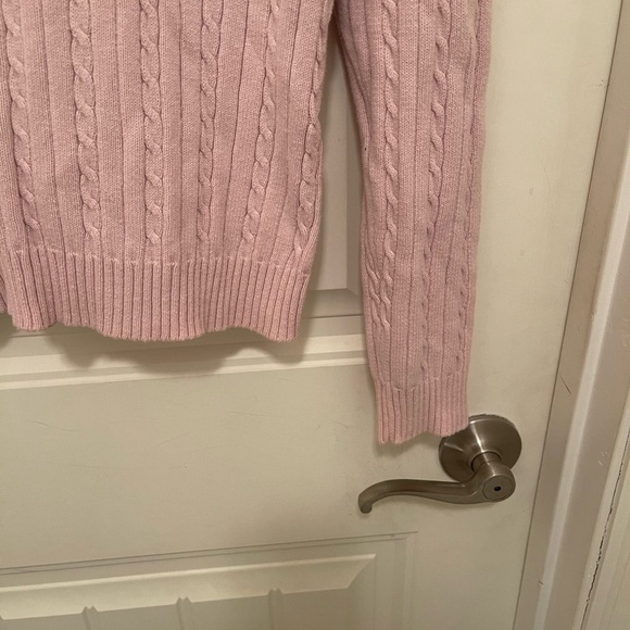 Izod Womens Pink Cable Knit V-Neck Sweater L/G 100% Cotton - Picture 4 of 5